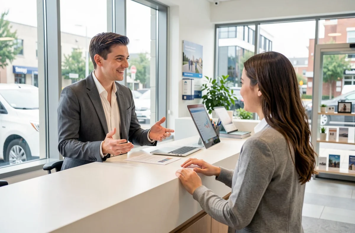 Conseiller bancaire recevant un jeune client en agence