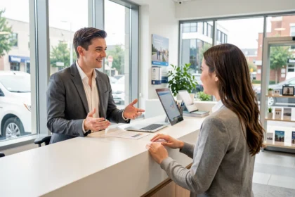 Conseiller bancaire recevant un jeune client en agence