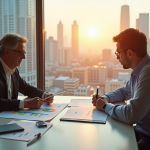 Conseiller financier et client analysant des graphiques d'investissement