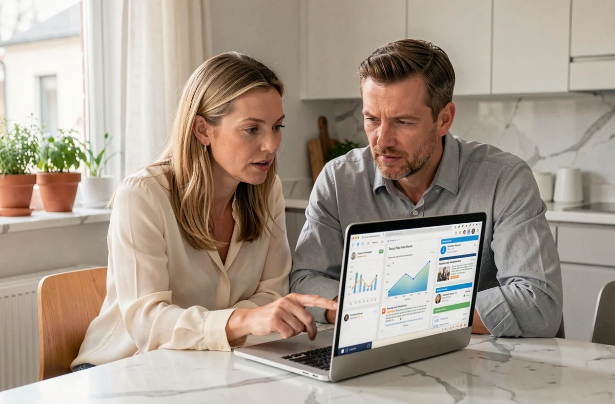 Couple consultant des avis consommateurs sur les SCPI depuis leur domicile