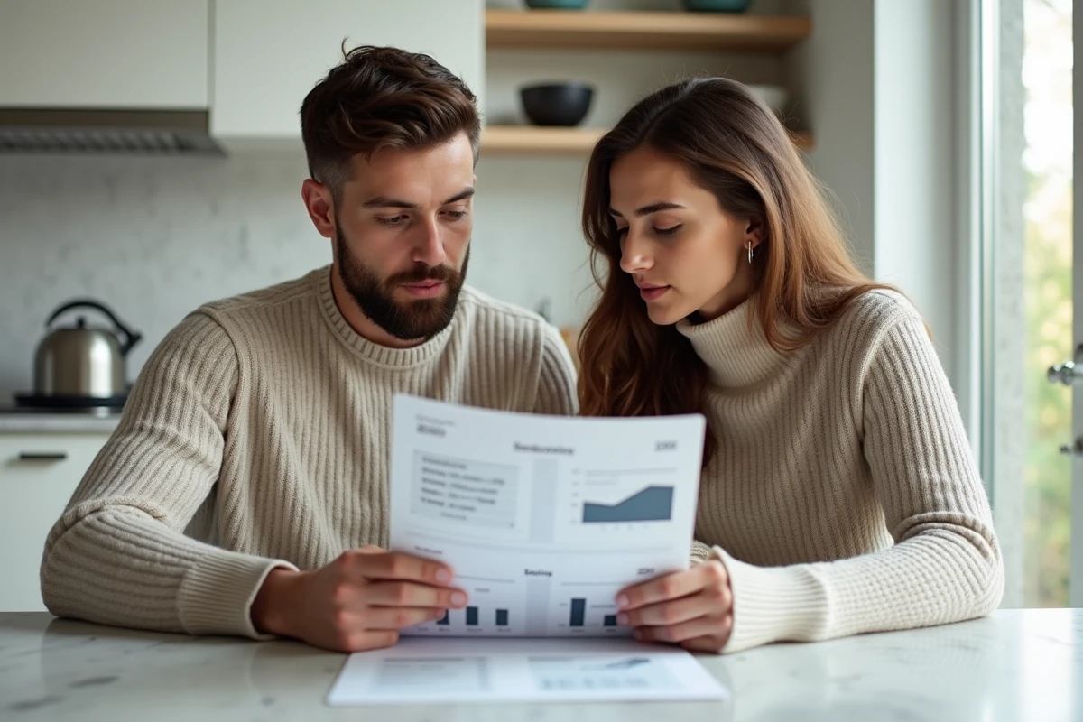 Couple étudiant les options de sortie anticipée et les taux d'un compte à terme Crédit Agricole
