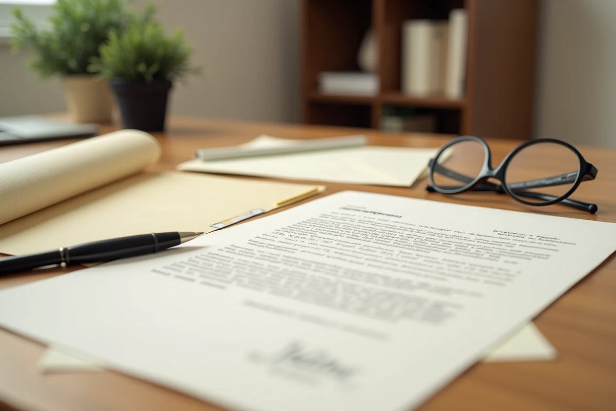 Documents administratifs pour une succession et une procuration posés sur un bureau, prêts à être envoyés au Centre Financier La Banque Postale