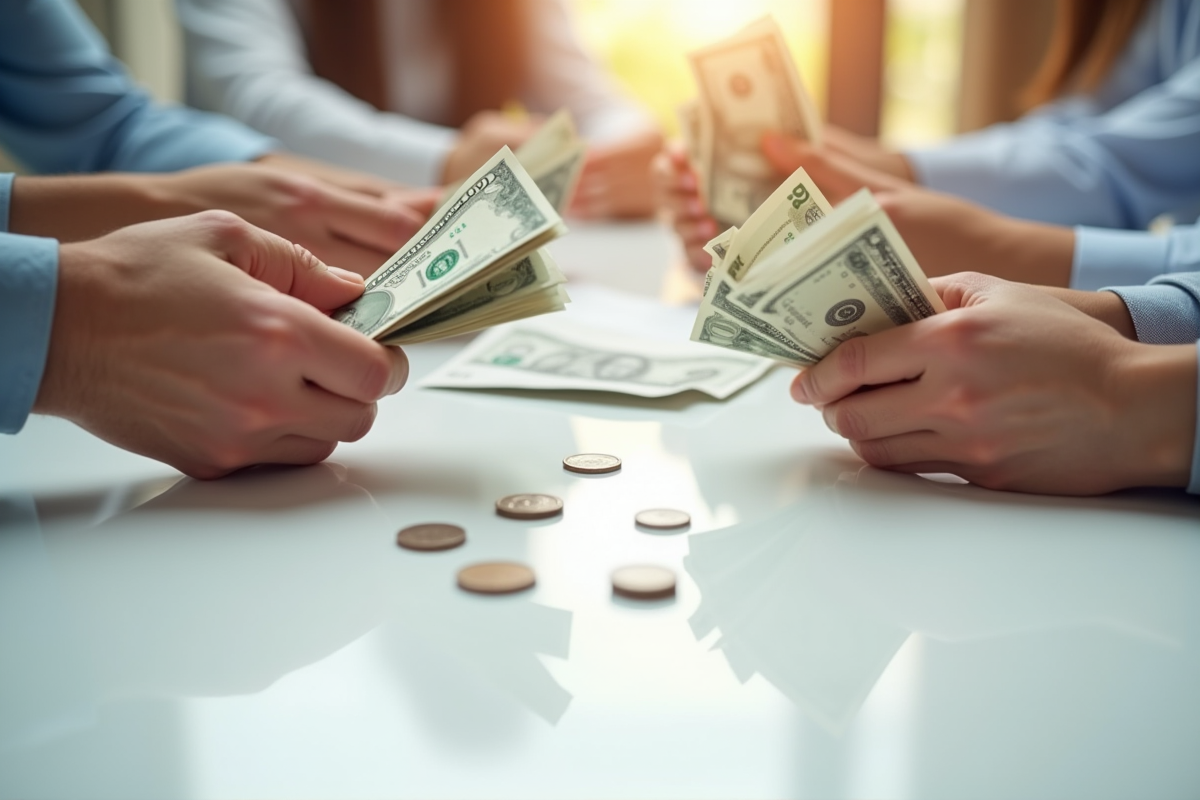 Echange de billets euros et dollars sur une table lumineuse