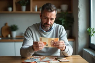 Homme échangeant des billets de 1000 francs suisses contre des euros dans un appartement