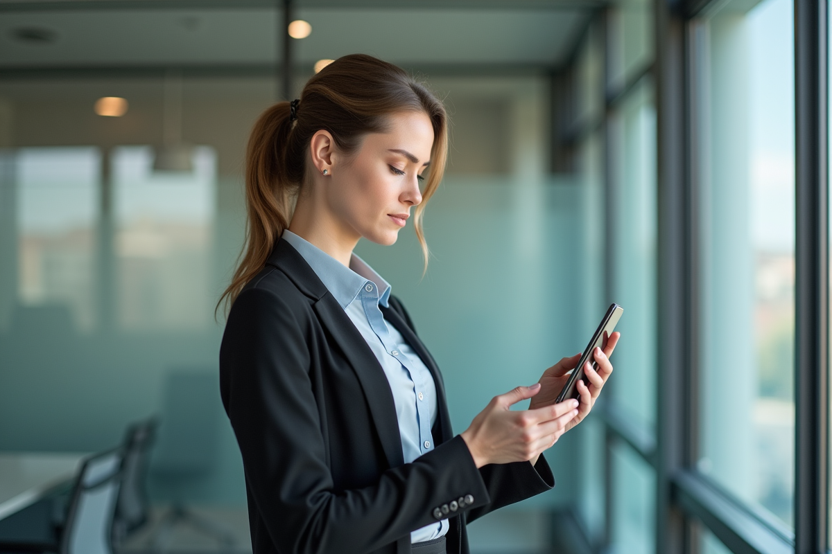 Femme professionnelle regardant un graphique sur smartphone