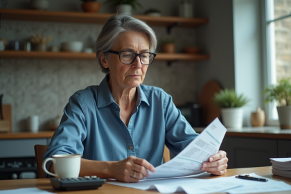 Femme examinant ses factures et relevés bancaires
