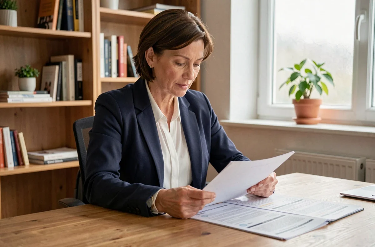 Femme consultant les formules de mutuelle Agrica à son bureau à domicile
