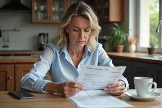 Femme d'âge moyen examinant son relevé bancaire français