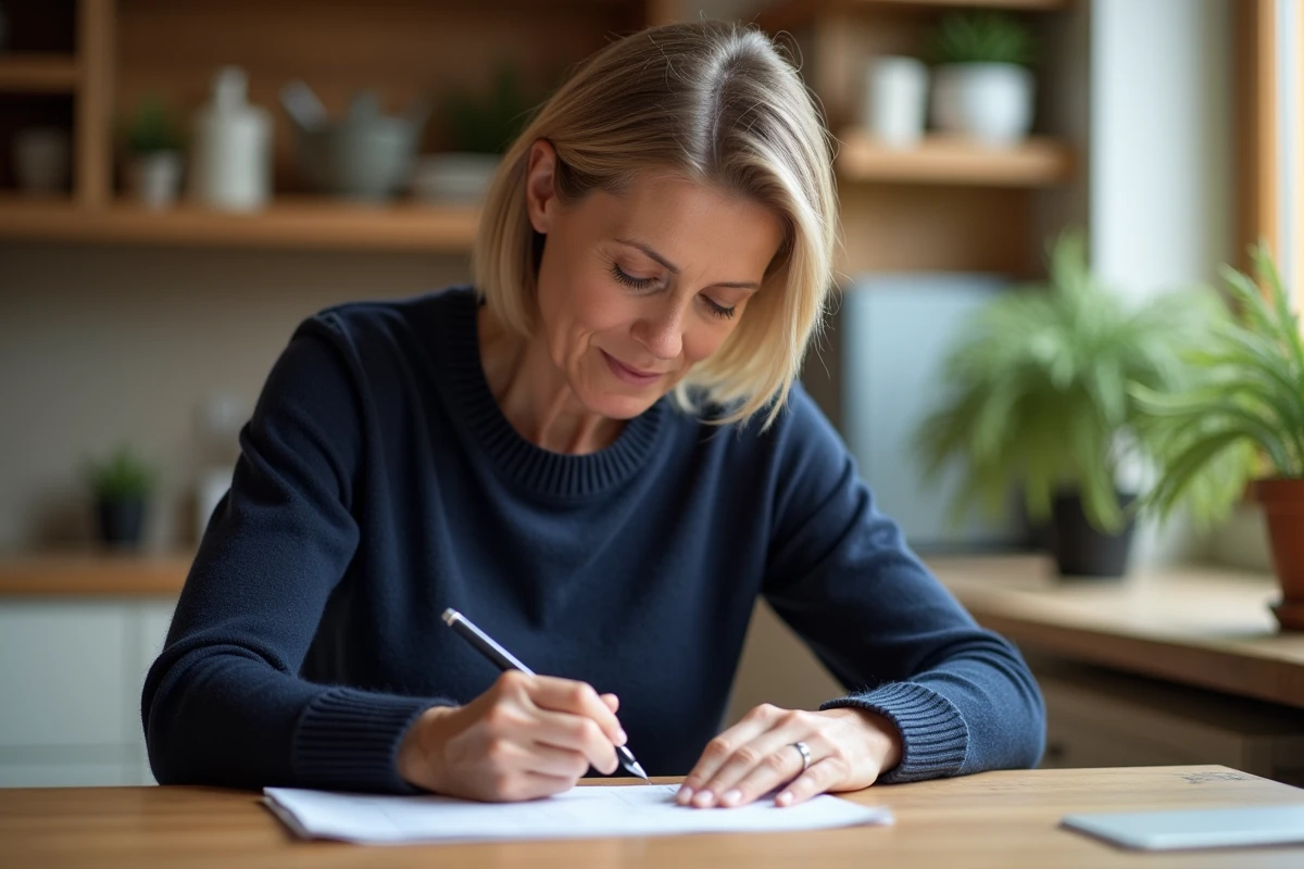 Femme remplissant un ticket EuroMillions avec l'option Étoile + à la maison