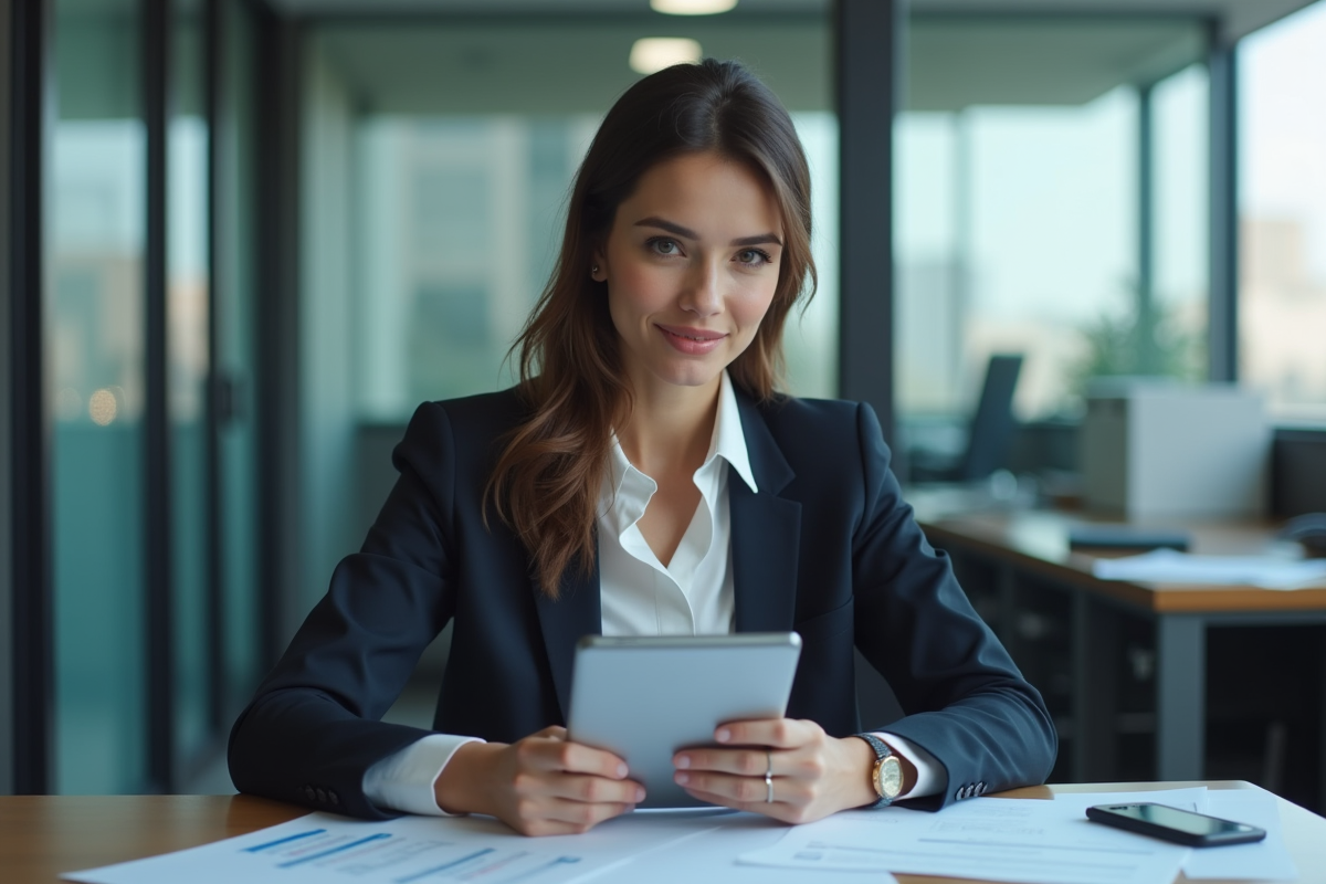 Femme professionnelle examinant des documents de cryptomonnaie