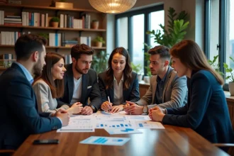 Groupe de jeunes adultes analysant des graphiques financiers