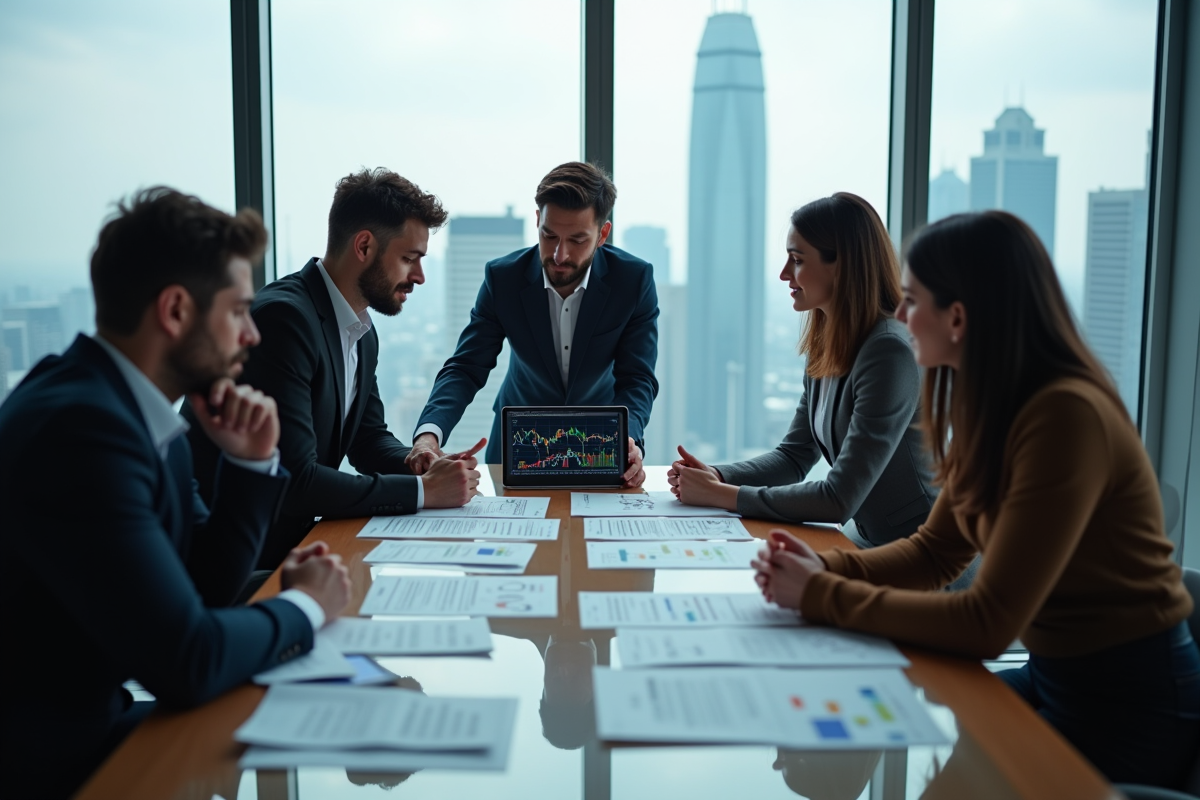 Groupe de professionnels discutant autour d