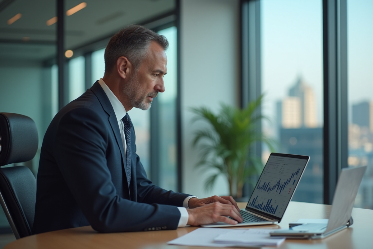 Homme d'affaires en réunion analysant des graphiques financiers