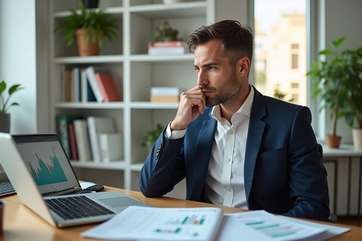 Homme d'affaires en réunion finance avec documents et ordinateur