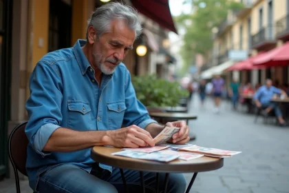 Homme d'âge moyen comptant des pesos argentins à Buenos Aires