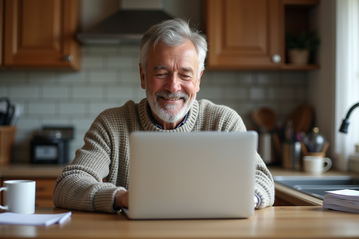 Homme âgé souriant en saisissant sa date de naissance