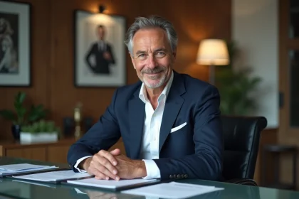 Homme d'affaires français en costume navy souriant