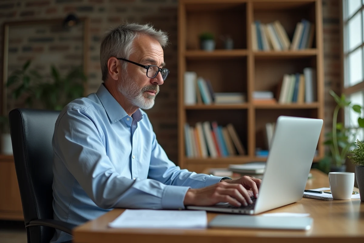 Homme détendu utilisant un ordinateur pour une opération bancaire