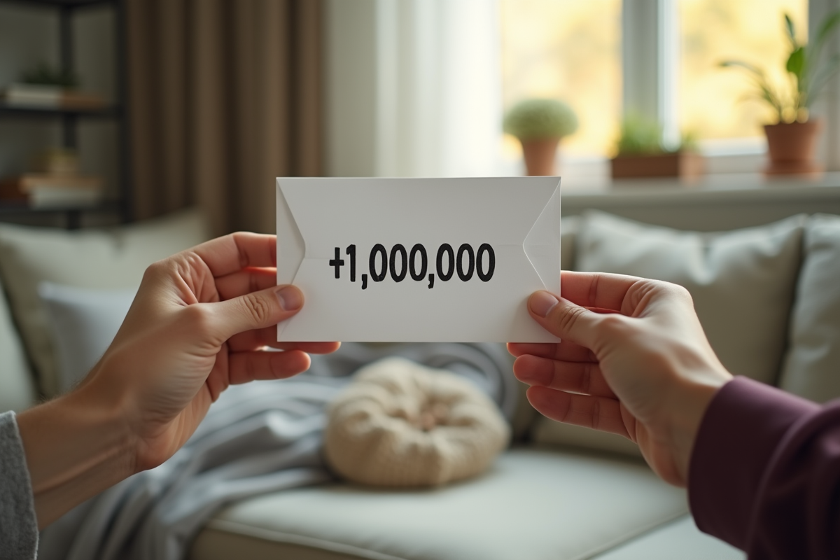 Main passant une enveloppe avec 1 million en intérieur chaleureux