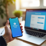 Main tenant un smartphone avec l application Coinbase dans un bureau lumineux