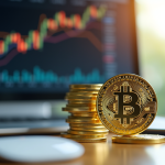 Pièces Bitcoin et Ethereum sur un bureau moderne