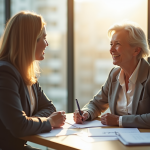 Femme senior rencontrant un conseiller au bureau